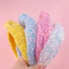 bandeau à nœud à paillettes pour filles, accessoires de cheveux noués arc en ciel pour enfants, bandeaux irisés scintillants, couvre chef de fête pour femmes