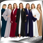 Abaya-Robe longue d&rsquo;été ouverte pour femmes musulmanes, Turquie, Dubaï, Islam Fashion, Kaftan noir et rouge, Ropa de prière élégant