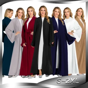Abaya-Robe longue d&rsquo;été ouverte pour femmes musulmanes, Turquie, Dubaï, Islam Fashion, Kaftan noir et rouge, Ropa de prière élégant