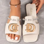Femmes luxe décor glisser sandales Beige noir été printemps automne en plein air mode élégant Sexy décontracté semelles plates bureau Mujer