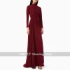 Robe de soirée arabe modeste, personnalisée, col haut, manches longues, plissée, froncée, traîne de balayage, robe de bal arabe saoudienne pour femmes