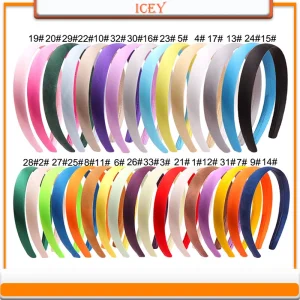 Bandeaux de sauna en satin pour filles, cerceau à cheveux, bandeau pour femmes, recouvert de plastique ABS, accessoires multicolores, bricolage, 2cm, 33 pièces