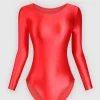Barboteuse de danse de ballet de couleur unie pour femmes, body ajusté à manches longues avec col rond pour les répétitions, le scène et l&rsquo;usure quotidienne
