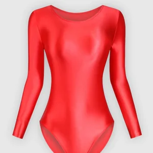 Barboteuse de danse de ballet de couleur unie pour femmes, body ajusté à manches longues avec col rond pour les répétitions, le scène et l&rsquo;usure quotidienne