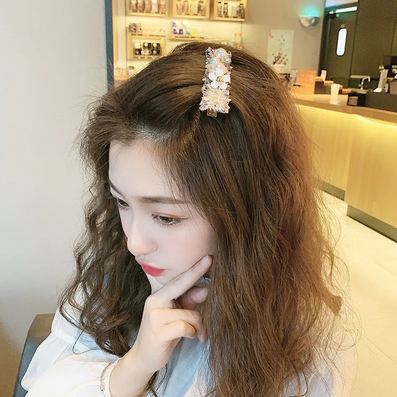 Épingle à cheveux en biscuits fleur perle vintage pour femme, pince à cheveux BB, haut cassé, accessoires de bijoux élégants, coréen, doux, nickel é, nouveau