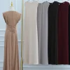 Femmes musulmanes arabe dubaï Abaya couleur unie intérieur longue Robe ceinture extensible modeste Ramadan Robe caftan Femme Islam vêtements