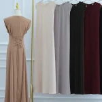 Femmes musulmanes arabe dubaï Abaya couleur unie intérieur longue Robe ceinture extensible modeste Ramadan Robe caftan Femme Islam vêtements