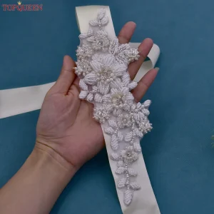 TOPQUEEN élégant ceinture de mariée perle perlée fleur Applique accessoires ceinture de mariage ceinture de luxe robe taille décoration S484