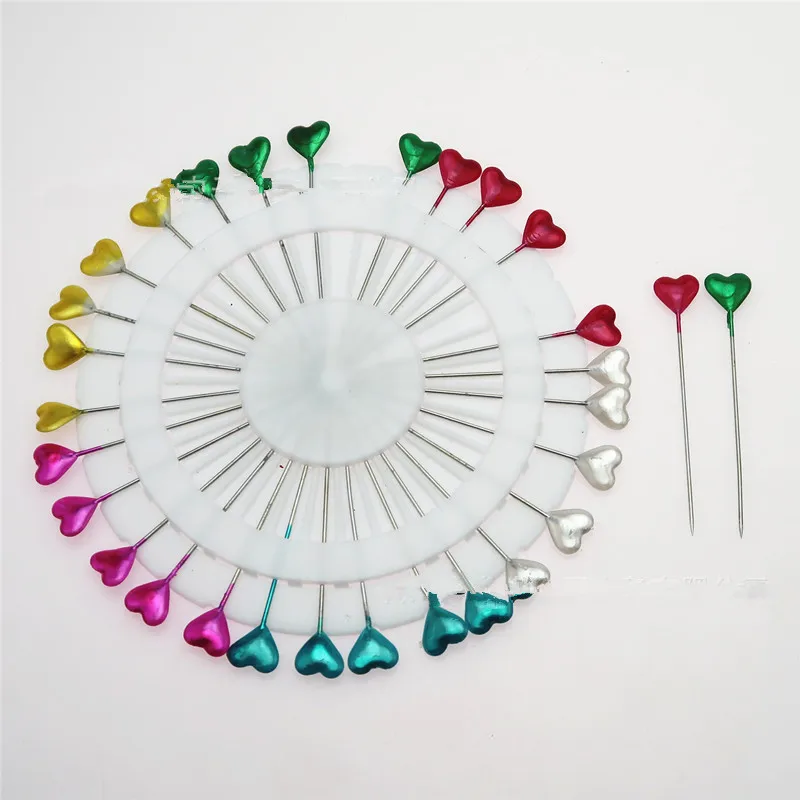 30 épingles à tête en forme de cœur pour bricolage, épingles à tête ronde en perles, à coudre décoratives, 4 roues, couleurs assorties