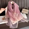 Foulard fin en soie pour femmes, Foulard en perles, broderie papillon, enveloppes, grands châles Hijab, printemps et automne