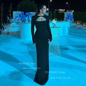 Robe de Soirée de Forme Sirène à Manches sulfpour Femme, Tenue Élégante et Moderne, de Couleur Noire, Dubaï, Sexy