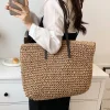 sac à main d'été en rotin pour femmes, sac de plage tissé à la main en paille tricotée, fourre tout de grande capacité en cuir, sac à bandoulière bohème, nouveau
