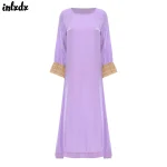 Womens Muslim Arabic Abaya Maxi Long Dress Pullover Robe Shiny Long Sleeve Loose Dubai Saudi Arabia Middle East Kaftan Dress