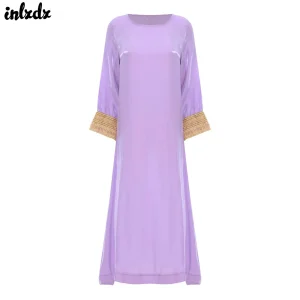 Womens Muslim Arabic Abaya Maxi Long Dress Pullover Robe Shiny Long Sleeve Loose Dubai Saudi Arabia Middle East Kaftan Dress Womens Muslim Arabic Abaya Maxi Long Dress Pullover Robe Shiny Long Sleeve Loose Dubai Saudi Arabia Middle East Kaftan Dress