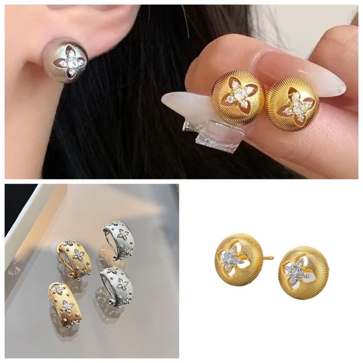 Boucles d'oreilles plaquées or 18 carats, faites à la main, Style Court brossé, bicolore, couleur argent S925, longues, bijoux à la mode