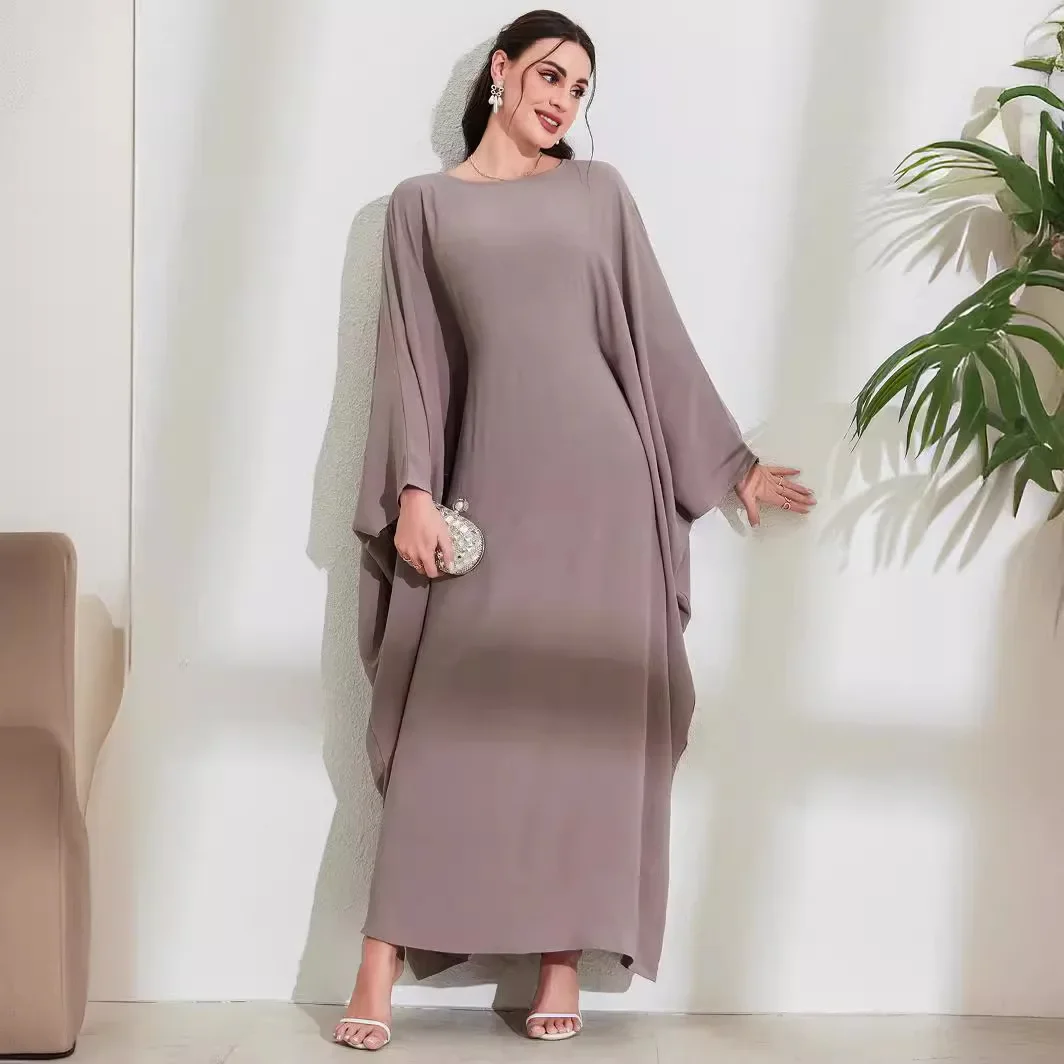 moyen orient arabe musulman nouvelle mode femmes couleur unie décontracté à la mode élégant ample manches chauve souris robes femmes vêtements abaya