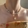 chaîne de perles en pierre naturelle tissée à la main, pendentifs en perles, accessoires luxueux pour femmes, bijoux à la mode