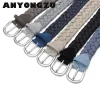ceinture en daim tressée pour homme, uld'avertissement, argent antique, sangle de structure, sans trous, coton, tissage manuel, noir, gris, beige, bleu