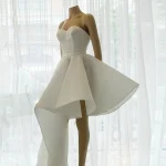 Robe de soirée trapèze asymétrique en organza élégante avec longue traîne, robe de soirée de bal en maille sans bretelles, robe d&rsquo;invitées de mariage