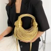 sacs à main tissés à la main pour femmes, pochette de soirée, ulnouée, tressé, hobo, argent, créateur de luxe, marque, nouveau, 2025