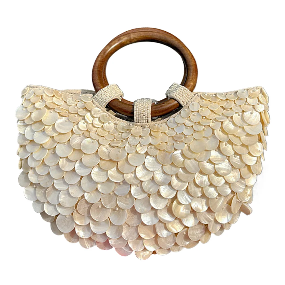 Pochette en perles de coquillage, sac à main fait à la main avec poignée supérieure, sac à main de soirée de luxe de styliste pour femmes, vacances d'été