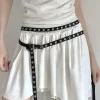 ceinture fine punk réglable à double boucle, rétro, double couche, chaîne de taille, rivets, boucle à œillets, ceintures en cuir pu de haute qualité
