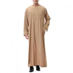 Vêtements musulmans traditionnels pour hommes, chemise musulmane, robe d&rsquo;aviation, royauté islamique, robe de Dubaï, col rond, manches longues, rétro, adt Abaya