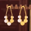 boucles d'oreilles rondes en acier inoxydable pour femme, pendentif perle vintage, plaqué or, Étanche, cadeau bijoux