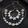 ensemble de bijoux plaqués or 18 carats pour femmes, design classique, collier brillant, boucles d'oreilles et bracelet à fleurs, ensemble de 3 pièces à la mode, m237