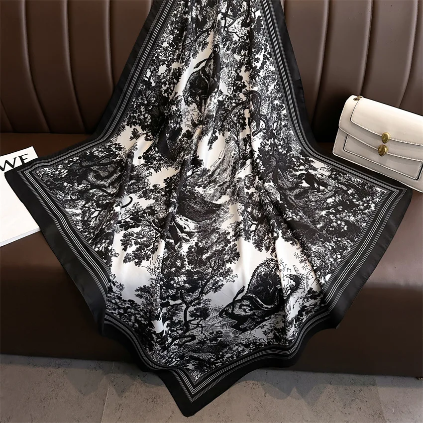 foulards à fleurs léopard pour femmes, petit foulard carré, sac de cou snood, hijab, marque de créateur de luxe, mode, 90x90cm