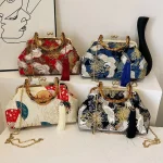 Pochette de soirée de luxe pour femmes, pochette de mariée, sac à main avec chaîne, sacs à bandoulière, petit sac à main de fête, poignée en rotin, fourre-tout