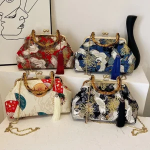 Pochette de soirée de luxe pour femmes, pochette de mariée, sac à main avec chaîne, sacs à bandoulière, petit sac à main de fête, poignée en rotin, fourre-tout