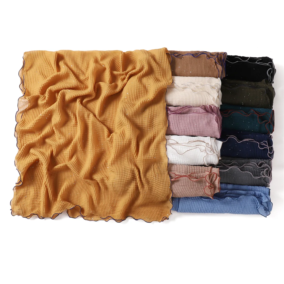 nouveau hijab plissé mori froissé plaid paillettes écharpe châle vague bord châle musulman foulard enveloppement châles turban islamique pour les femmes