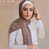 Écharpe hijab en jersey facile à vitation pour femme, fente modal, tissu solide, fin, respirant, doux, protection solaire, pull, tête ronde