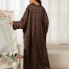 abaya à manches chauve souris marron islamique avec tissu à motif complexe, idéal pour un usage quotidien dans les États unis et les occasions islamiques formelles