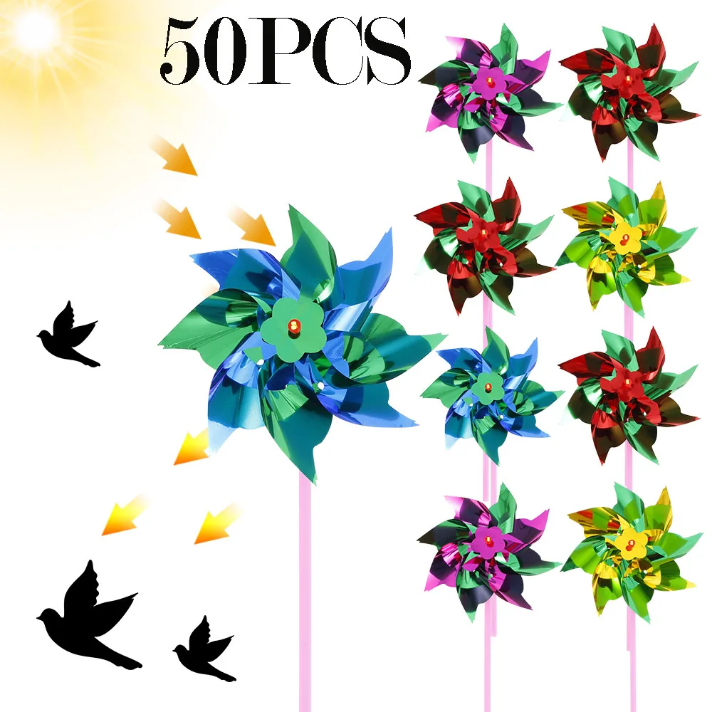 Moulin à vent coloré en plastique, 50 pièces, bricolage, moulin à vent décoratif pour pelouse, couleurs mélangées, moulins de fête pour décoration de jardin et de cour