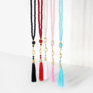 Bracelet de perles de prière islamiques de 6mm, perles de verre, pompon, 99 perles, perles de prière, Imitation exquise, Bracelet de méditation, bijoux
