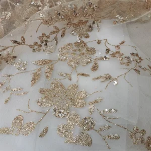 Tissu à paillettes collées pour robes, Tulle rose brillant, 1 mètre de large, 150cm, fleur bronzante pour fête