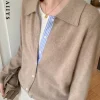 Aoaiiys Cardigan femmes col rabattu pull en tricot coréen automne hiver mode Cardigan 2026 décontracté simple boutonnage Cardigan