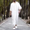hommes musulmanes mode d'été robe ample islam caftan hommes vêtements dubaï luxe musulman abaya musulman col en v à manches courtes impression