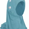 bohowaii enfants filles musulman instantané hijab prêt à porter châles islamiques turban avec fleurs écharpes jersey bandeau (2 7 ans)