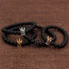 bracelet minimaliste en pierre sablée noire, mode européenne et américaine, couronne en zircon incrusté, bijoux de couple, cadeau de vacances