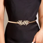 Ceinture de taille en chaîne dorée pour femmes, élastique en métal argenté avec perles, de styliste Y2K, ceinture élastique occidentale de luxe
