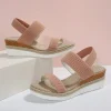 sandales pour femmes chaussures à plate forme compensée bout ouvert couleur unie chaussures de plage offre spéciale sandales antidérapantes sans lacet sandales en tissu élastique