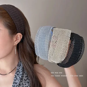 Bandeau large en tricot ajouré respirant-2020, bandeau d&rsquo;été à effet couronne haute pour tenue de douche/soin de la peau et de regroupement de cheveux