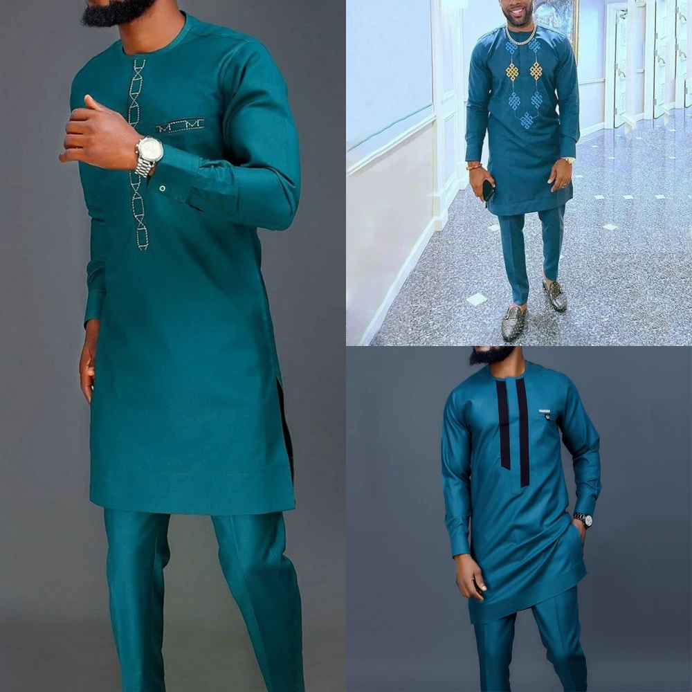 Costumes d'été traditionnels élégants pour hommes africains, tenue Dashiki 2 pièces chemise et pantalon, ensemble complet de vêtements de styliste, Costume de marque Abaya