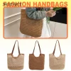 sac à main tissé pour femmes, fourre tout décontracté de grande capacité, couleur unie, sac tressé ajouré, sac de voyage de plage d'été