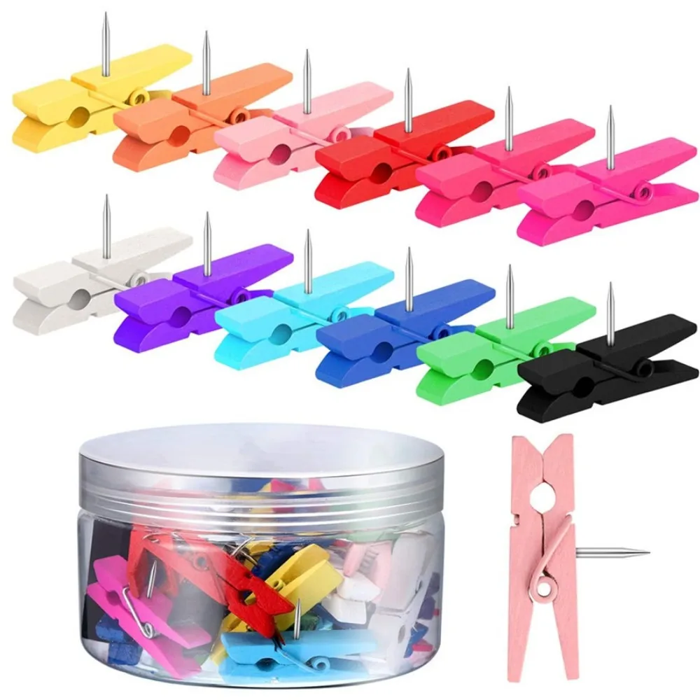 50 pièces/boîte Clips en bois créatifs punaise coloré décoratif tableau noir punaises pratique Durable punaises Photo mur