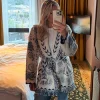 cardigan imprimé patchwork à franges pour femme, jacquard, col rabattu, manches longues, ceinture, taille, pull tricoté, automne 2025