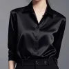 chemise ample en soie à manches longues pour femmes, haut de couleur unie